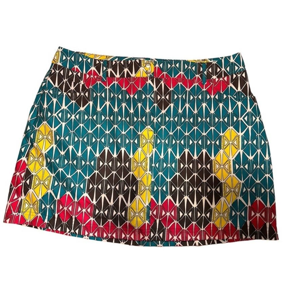 Slaezenger Golf Tennis Skort Geometric Print Size 10 Teal Pink Yellow Activewear